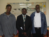 L-R: David Mwilu (nephew of Chris), Pastor Augustine (Calvary Church), and Pastor Chris Mwilu